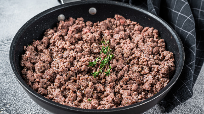 A pan of ground meat