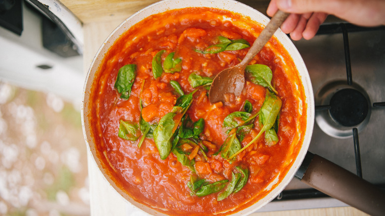 Homemade tomato sauce with basil