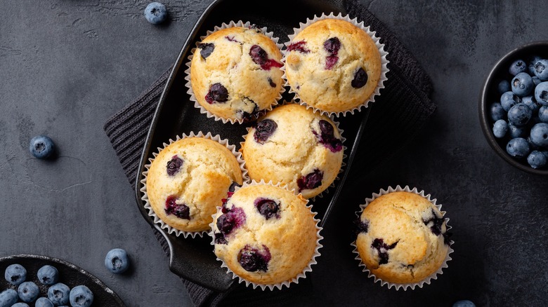Blueberry pancake mix muffins with berries