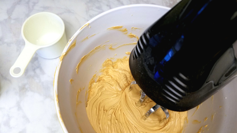 whipping peanut butter in mixer