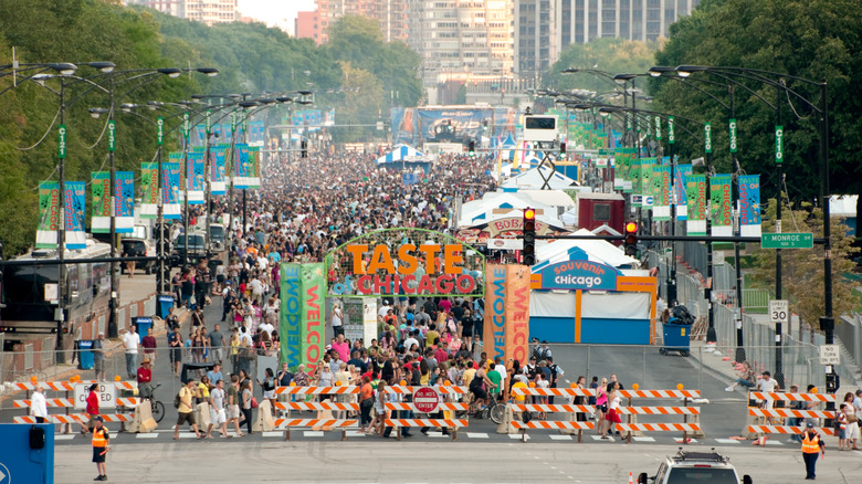 People filling the street at grant park for the Taste Chicago event late in the day