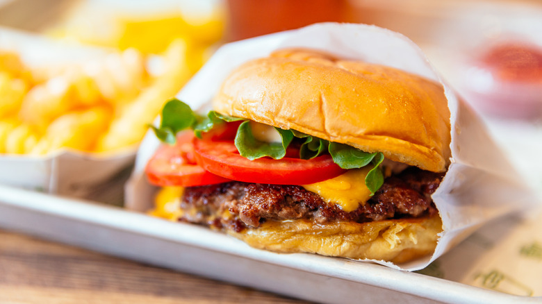 cheeseburger wrapped in paper