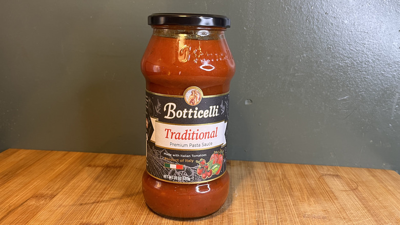 A jar of Botticelli Traditional Premium Pasta Sauce