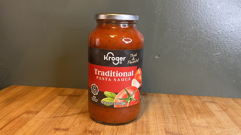 A jar of Kroger Traditional Pasta Sauce