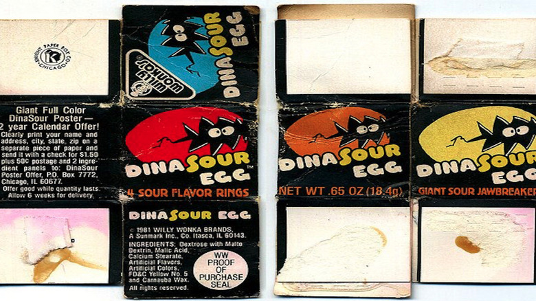 unfolded packaging from vintage Wonka DinaSour Egg candy