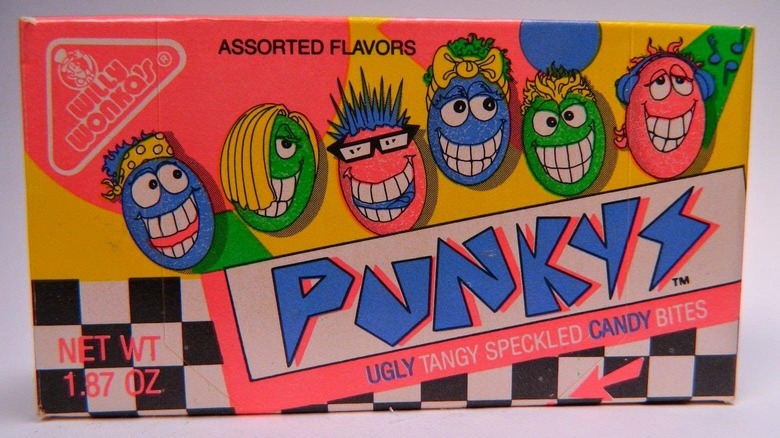 A flattened box of Wonka's Punkys candy on a white background