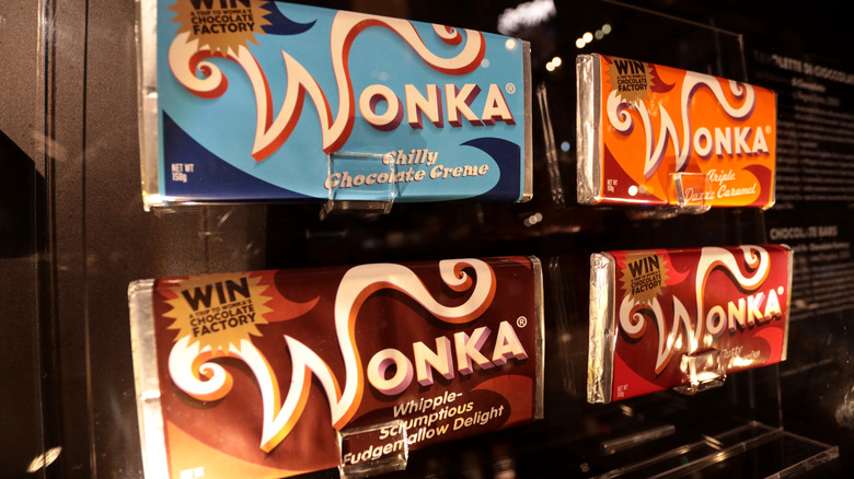 Four Wonka chocolate bars on display