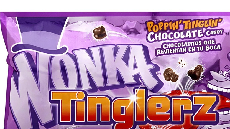 A close up on a pack of Wonka's Tinglerz popping chocolate