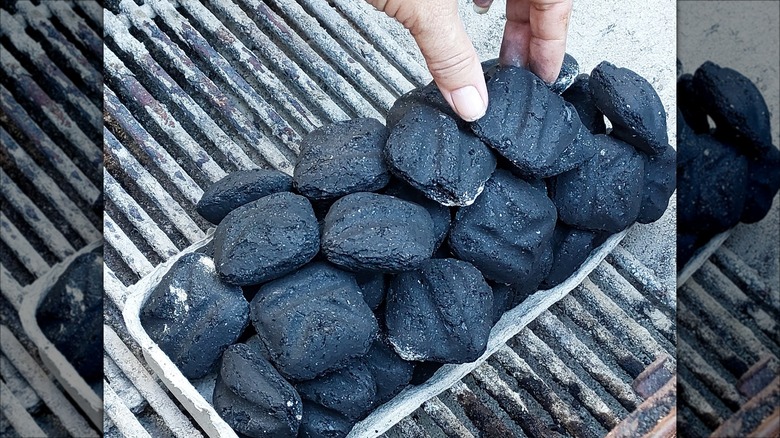 charcoal in egg carton on grill