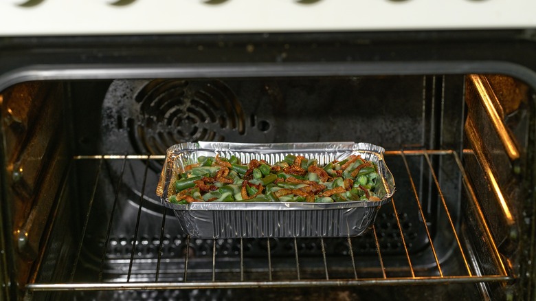 green bean casserole in oven