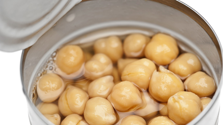 open can of garbanzo beans