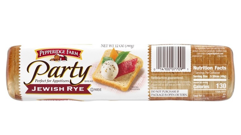 A pack of Pepperidge Farms' Jewish Rye Party bread on a white background