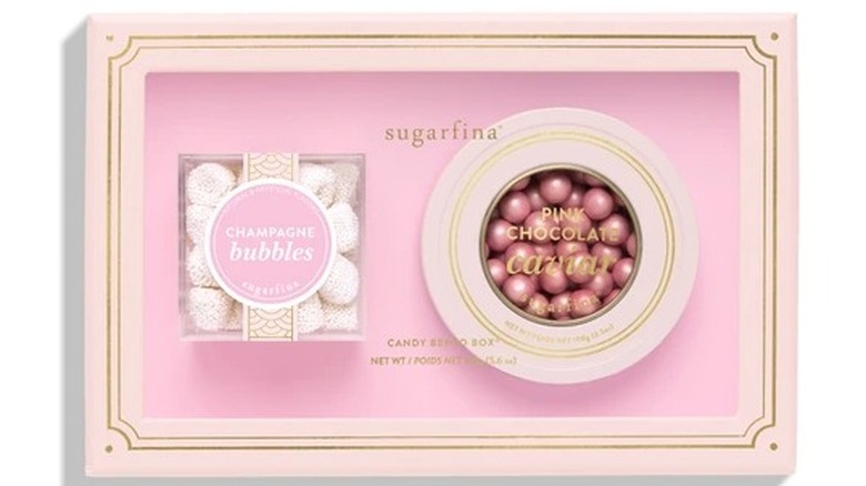 A top-down view of Sugarfina's Champagne and Caviar gift set