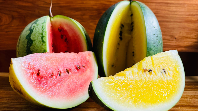 cut red and yellow watermelons