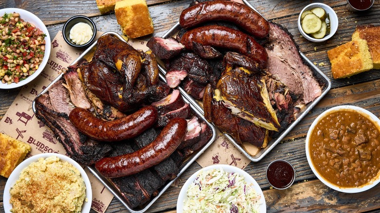 Table full of BBQ meats 