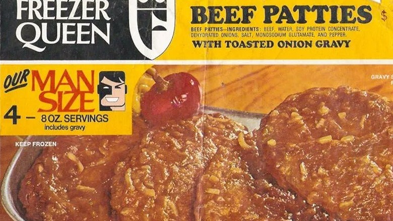 A close-up of Freezer Queen's Beef Patties packaging