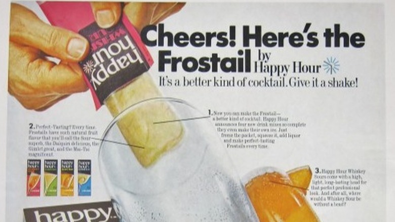 An advert for frozen coctail mixers Frostails