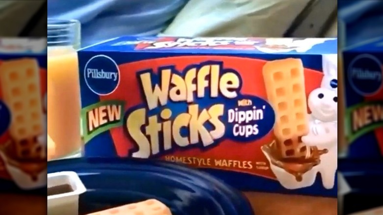 A close-up of a box of  Pillsbury Waffle Sticks