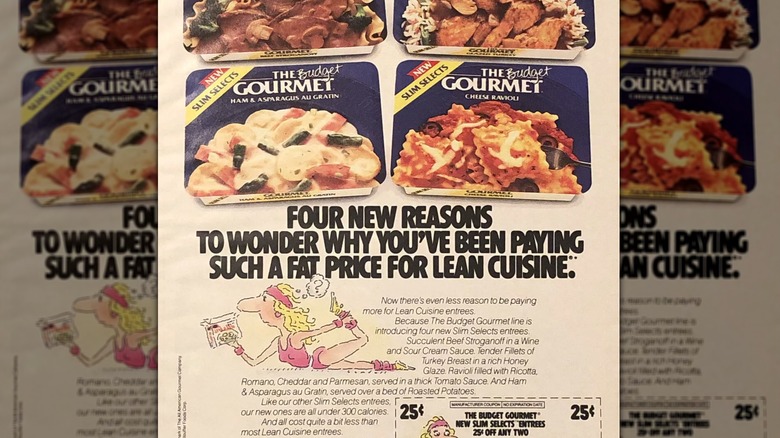 an advert for The Budget Gourmet frozen meals