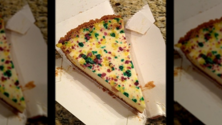 close-up of a slice of Popeyes' Mardi Gras cheesecake