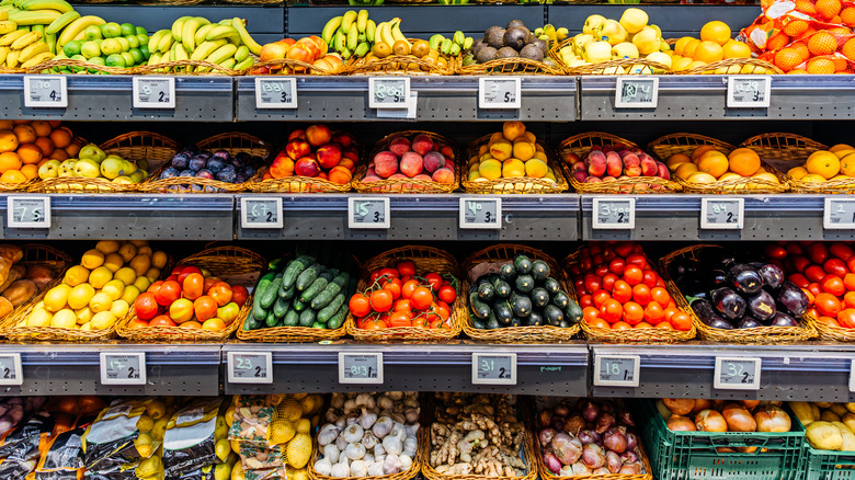 Produce shelves at a store