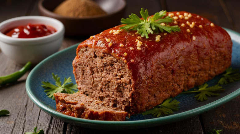 a close-up of a platter of meatloaf