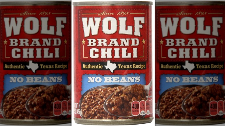 cans of Wolf Brand Chili