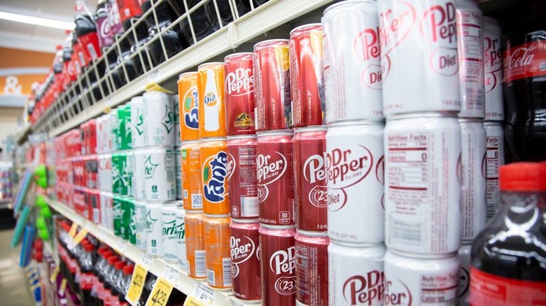 Popular soda brands on shelves