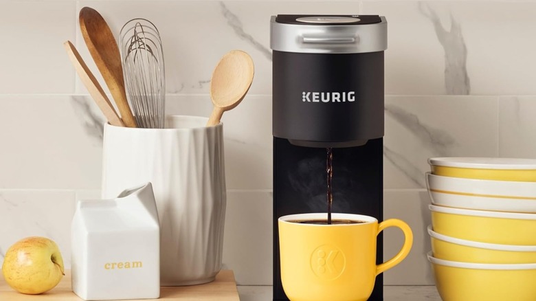 A Keurig K-Mini pod coffee maker on the counter