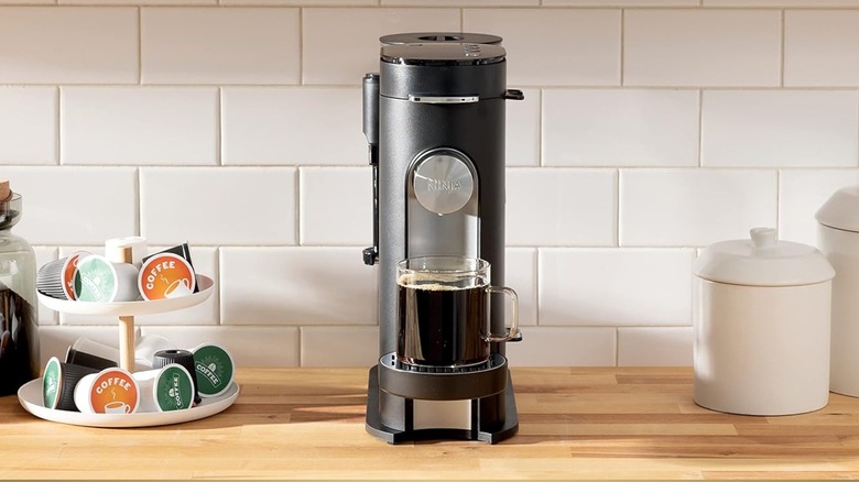 A Ninja Pod & Grounds Specialty coffee maker on the counter