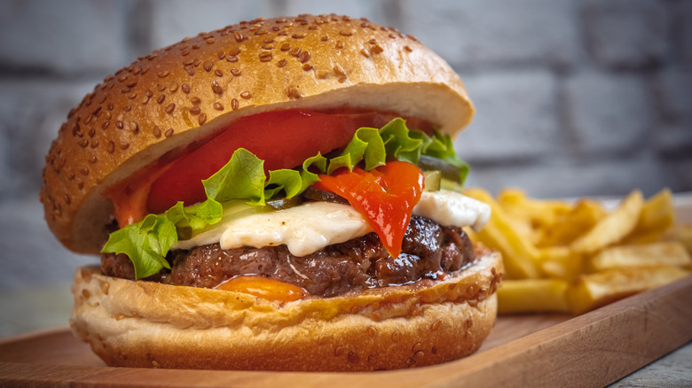 burger with red peppers