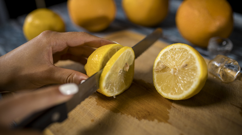 cutting a lemon