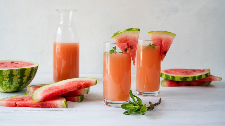 watermelon smoothies in glasses