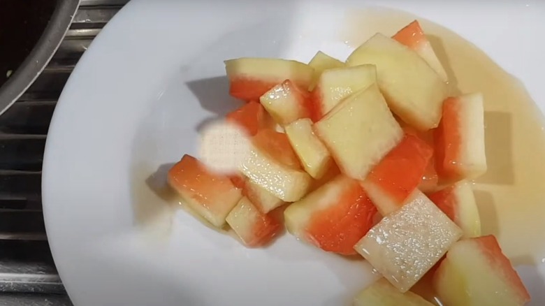 watermelon rind candy in bowl