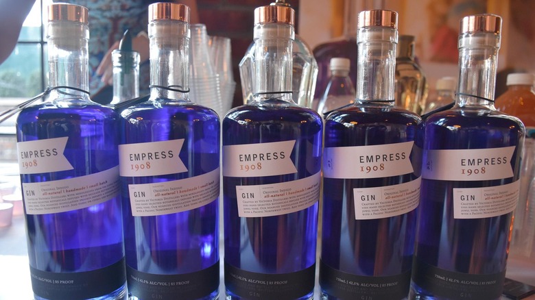 bottles of color changing gin