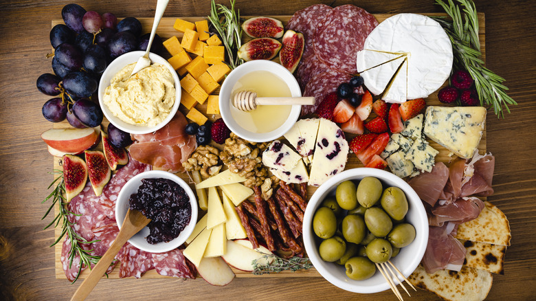 Charcuterie board overhead view