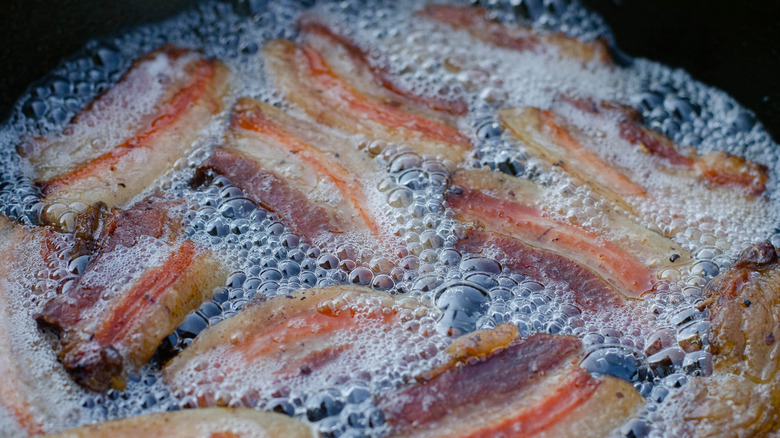 Bacon cooking in a pan