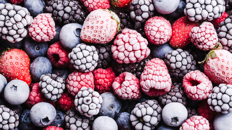 Frozen blueberries, strawberries, blackberries, and raspberries.