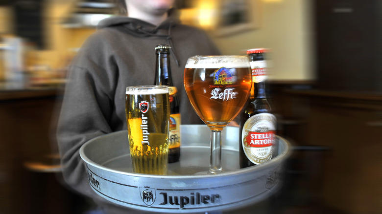 European beers on serving tray