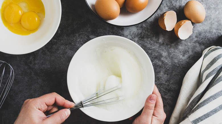 Whipping egg whites.