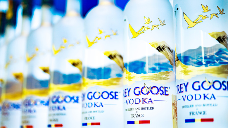 Close up image of Grey Goose bottles of vodka