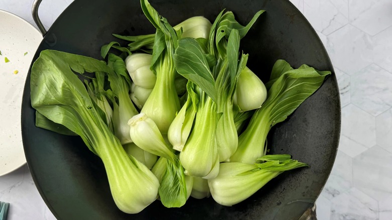 bok choy in  wok