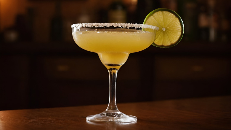 A margarita glass on a table