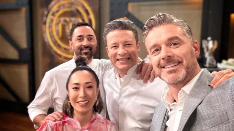 Jamie Oliver pictured with MasterChef Australia judges Andy Allen, Melissa Leong and Jock Zonfrillo