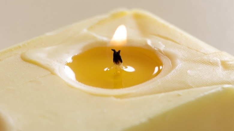 closeup of a melting butter candle