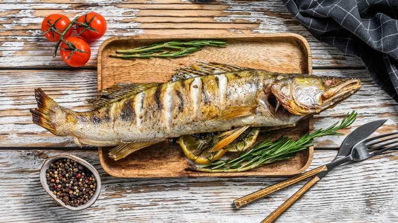 Cooked walleye with lemon and herbs