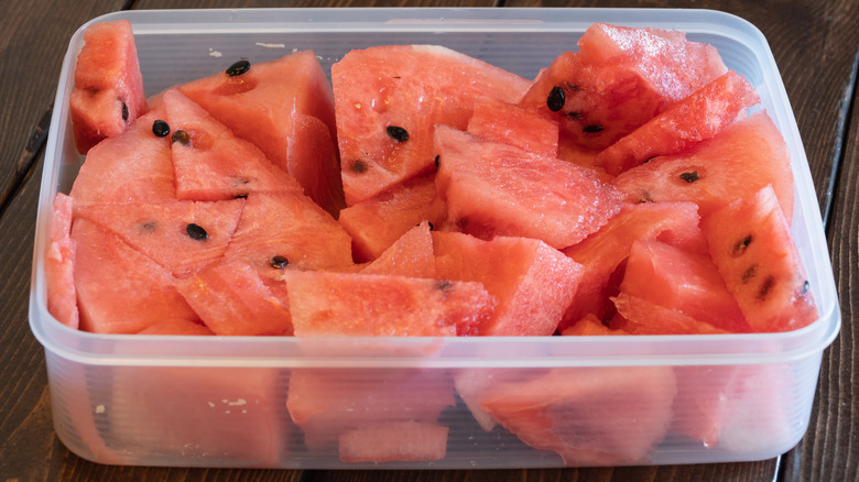 Cut watermelon in storage container