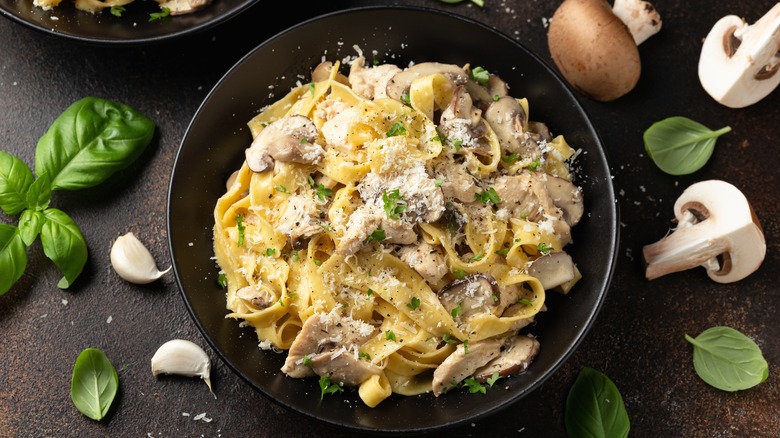 mushroom pasta in bowl