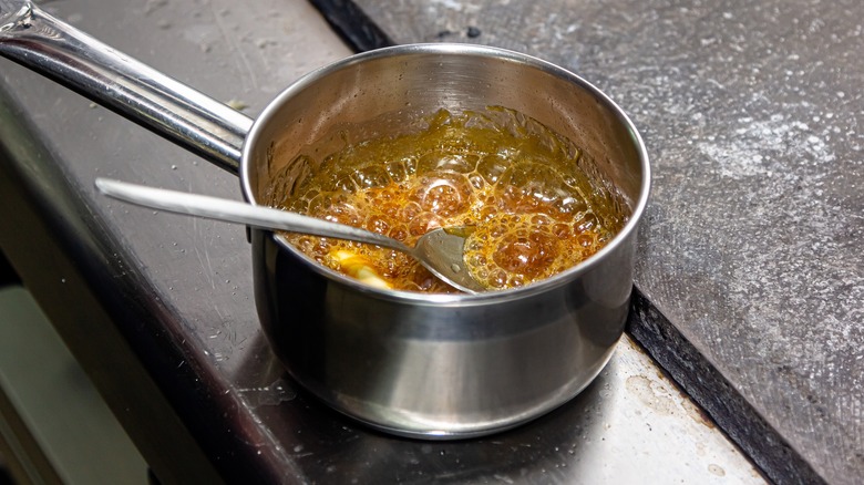 caramel cooking in pan