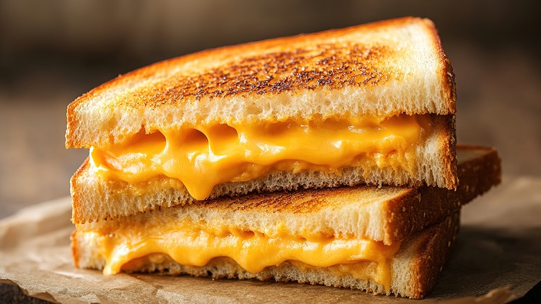 Grilled cheese sandwich with melted cheddar